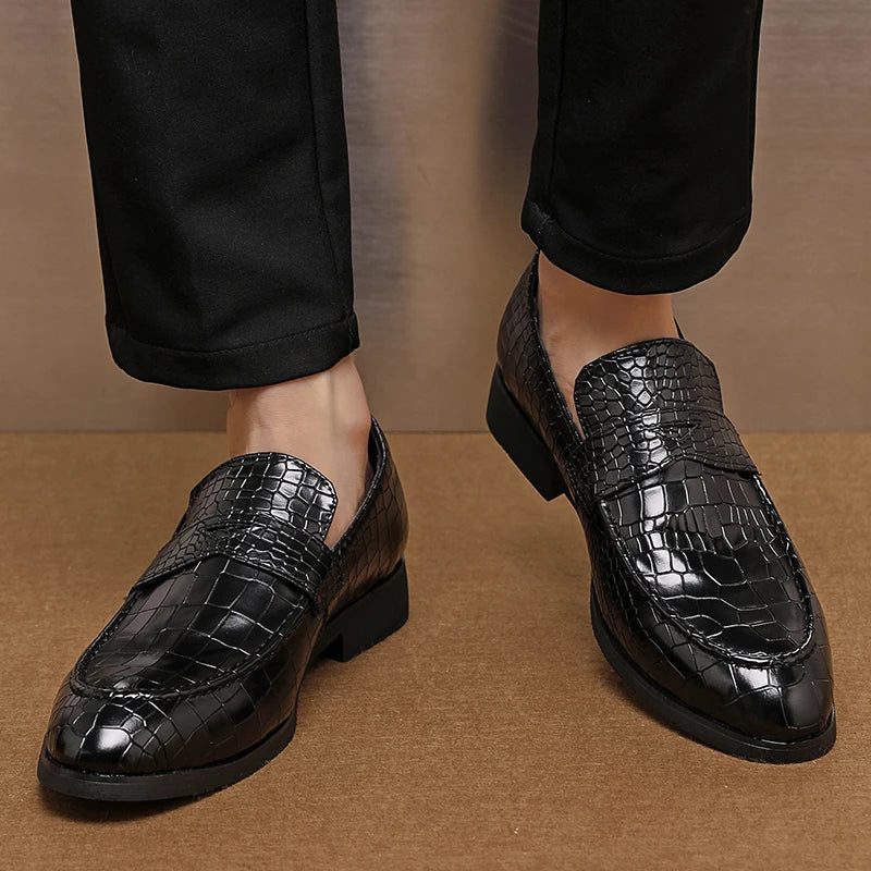 Savona Crocodile-Embossed Faux Leather Loafers