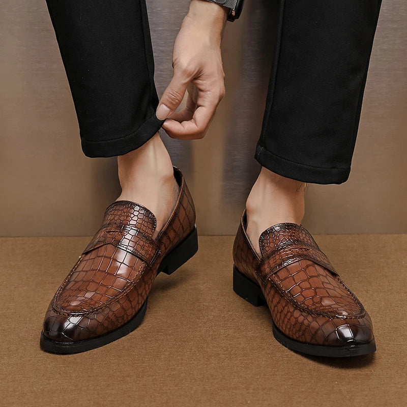 Savona Crocodile-Embossed Faux Leather Loafers