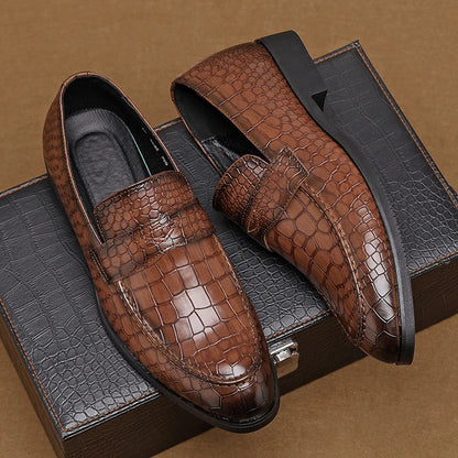 Savona Crocodile-Embossed Faux Leather Loafers