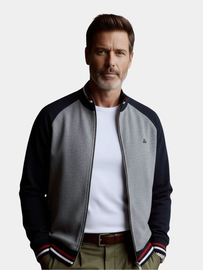 Zipper Color Block Standing Collar Cardigan Sweater